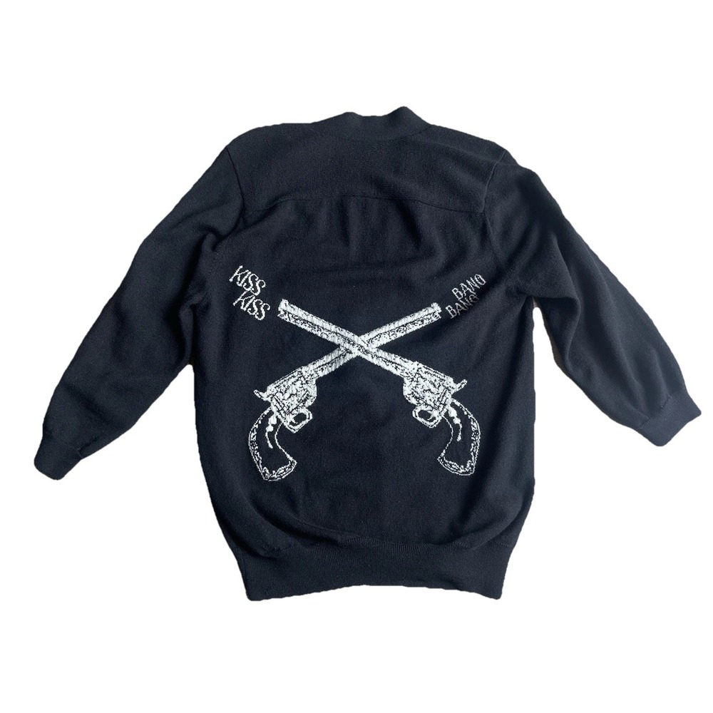 Koch‎ Kiss Kiss Bang Bang Black Cardigan Large Oversized Cashmere Wool Sweater*